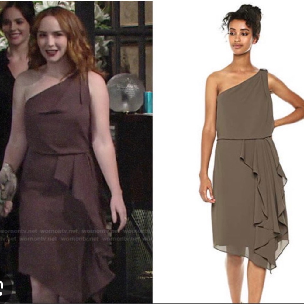 Halston Heritage One-Shoulder Sage Dress $395